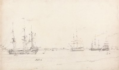 Four East Indiamen at Anchor by John Constable